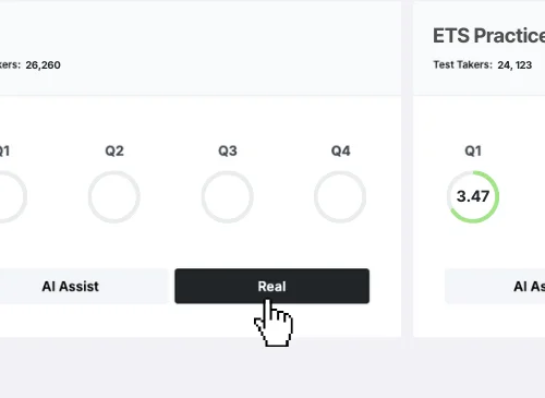 A TOEFL Speaking test tile showing Real mode.